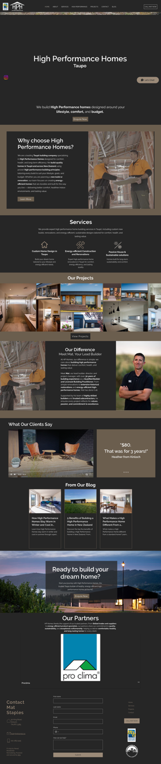 High Performance Homes — previous website (full page)